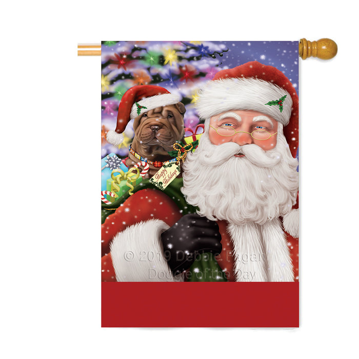 Personalized Santa Carrying Shar Pei Dog and Christmas Presents Custom House Flag FLG-DOTD-A63518