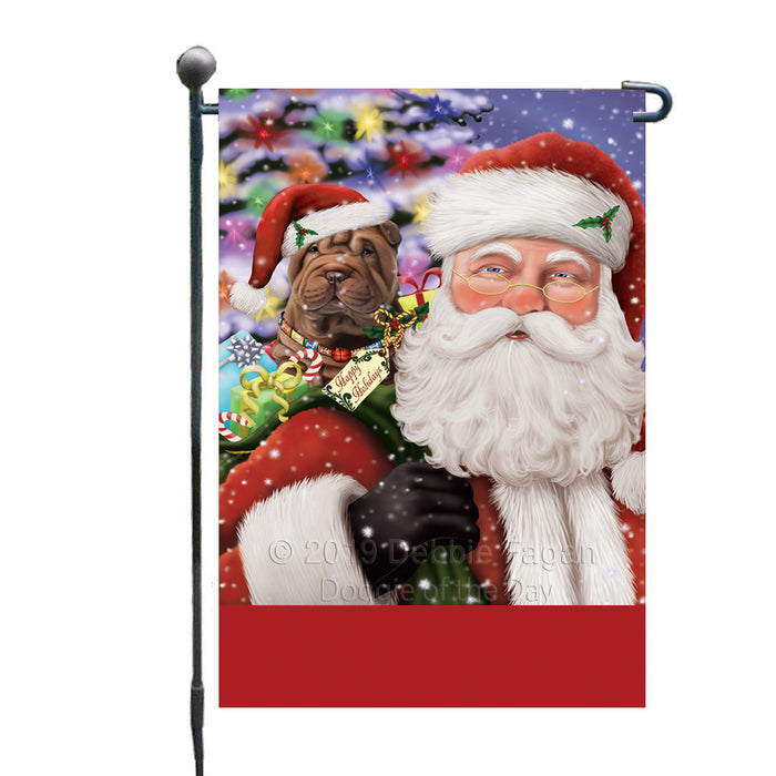 Personalized Santa Carrying Shar Pei Dog and Christmas Presents Custom Garden Flag GFLG63827