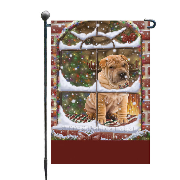 Personalized Please Come Home For Christmas Shar Pei Dog Sitting In Window Custom Garden Flags GFLG-DOTD-A60201