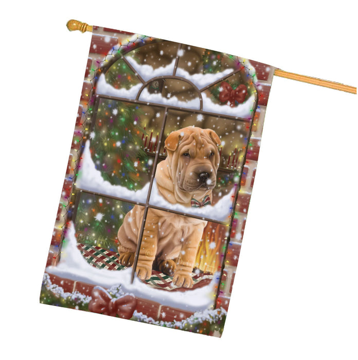 Please come Home for Christmas Shar Pei Dog House Flag Outdoor Decorative Double Sided Pet Portrait Weather Resistant Premium Quality Animal Printed Home Decorative Flags 100% Polyester FLG68018