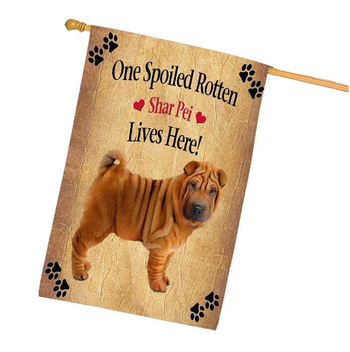 Spoiled Rotten Shar Pei Dog House Flag Outdoor Decorative Double Sided Pet Portrait Weather Resistant Premium Quality Animal Printed Home Decorative Flags 100% Polyester FLG68493