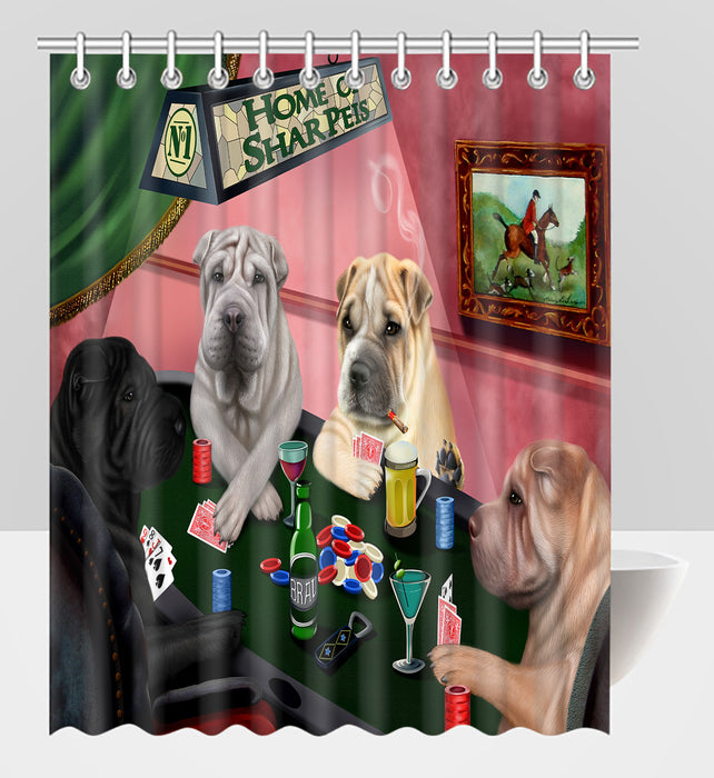 Home of  Shar Pei Dogs Playing Poker Shower Curtain