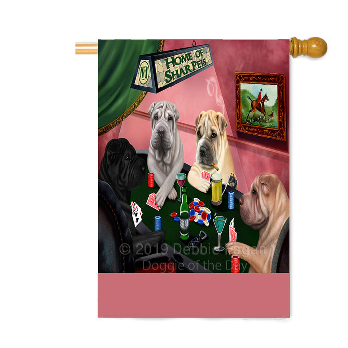 Personalized Home of Shar Pei Dogs Four Dogs Playing Poker Custom House Flag FLG-DOTD-A60352