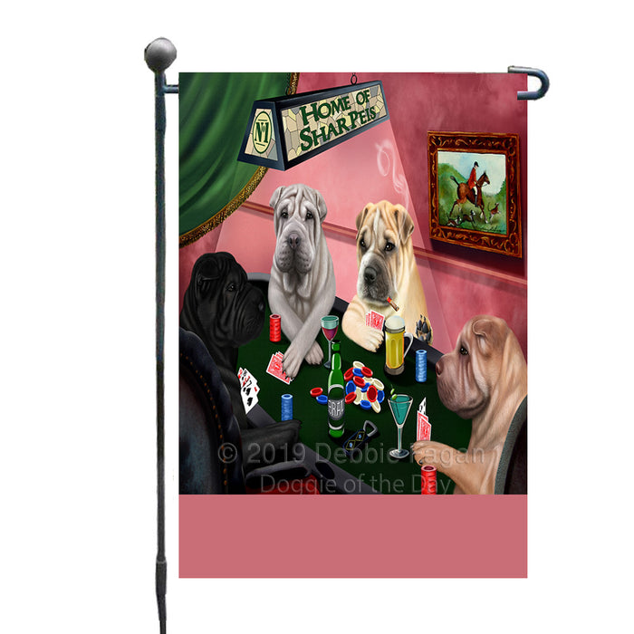 Personalized Home of Shar Pei Dogs Four Dogs Playing Poker Custom Garden Flags GFLG-DOTD-A60296