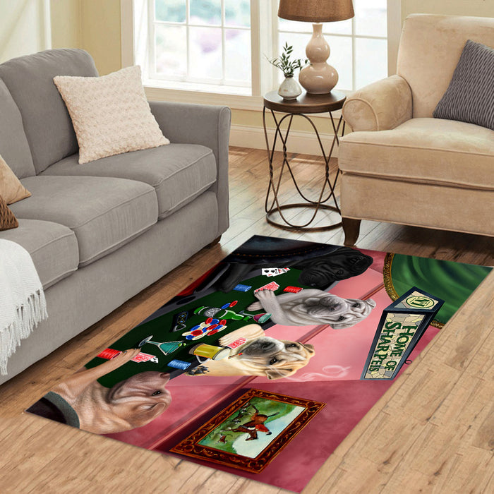 Home of  Shar Pei Dogs Playing Poker Area Rug