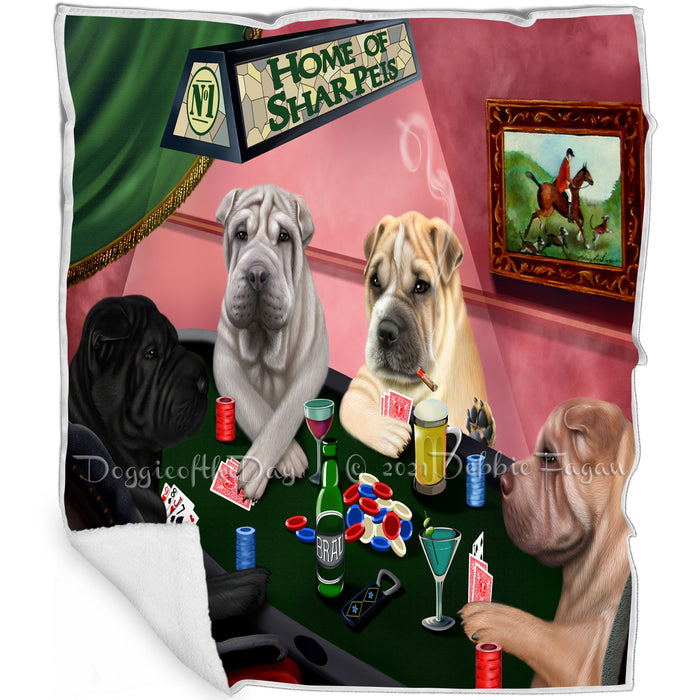 Home of Shar Pei 4 Dogs Playing Poker Blanket