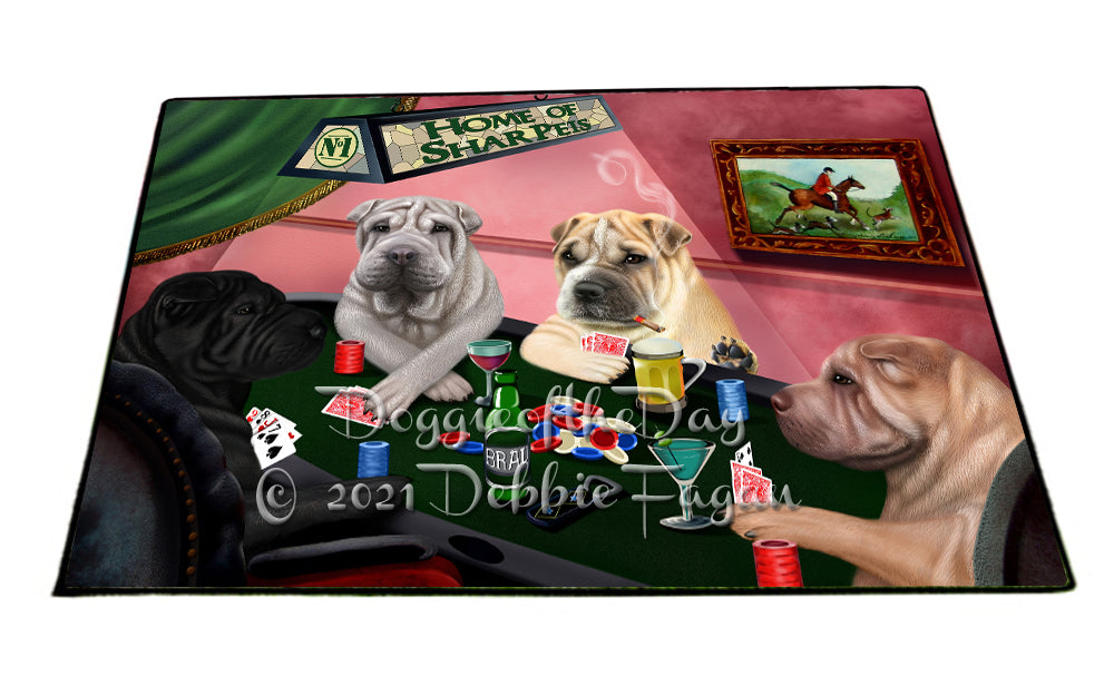 Home of Shar Pei Dogs Playing Poker Indoor/Outdoor Welcome Floormat - Premium Quality Washable Anti-Slip Doormat Rug FLMS58291