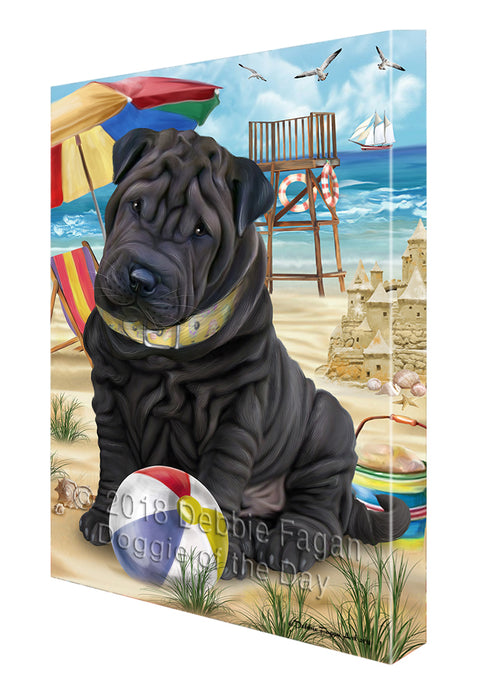Pet Friendly Beach Shar Pei Dog Canvas Wall Art CVS53301