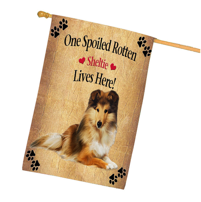 Spoiled Rotten Sheltie Dog House Flag Outdoor Decorative Double Sided Pet Portrait Weather Resistant Premium Quality Animal Printed Home Decorative Flags 100% Polyester FLG68498