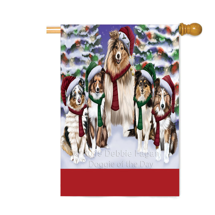 Personalized Christmas Happy Holidays Shetland Sheepdogs Family Portraits Custom House Flag FLG-DOTD-A59203