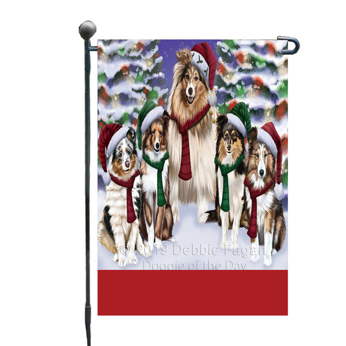 Personalized Christmas Happy Holidays Shetland Sheepdogs Family Portraits Custom Garden Flags GFLG-DOTD-A59147