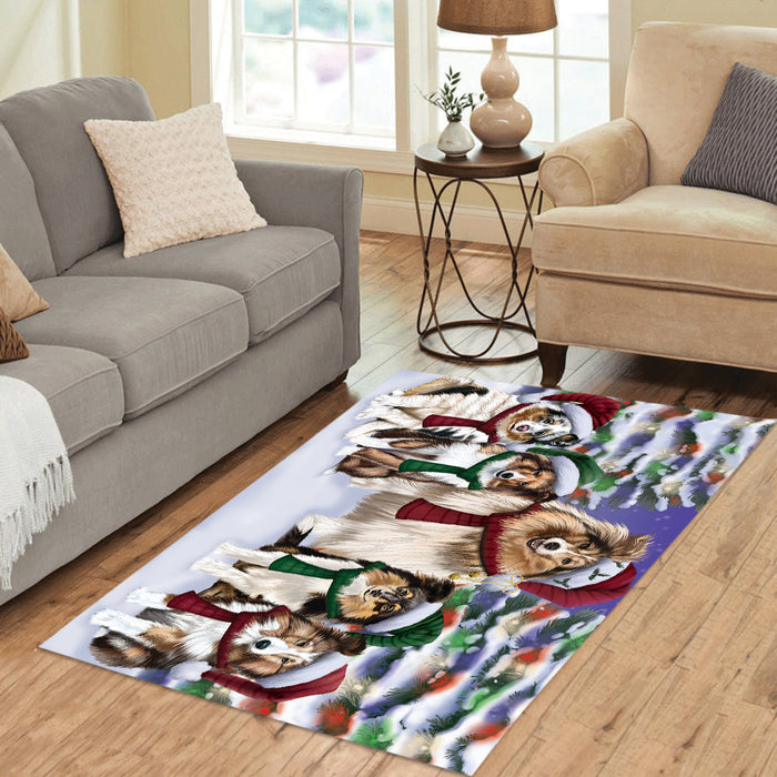Shetland Sheepdogs Christmas Family Portrait in Holiday Scenic Background Area Rug