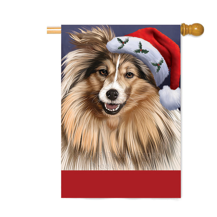 Personalized Christmas Holidays Shetland Sheepdog Wearing Santa Hat Portrait Head Custom House Flag FLG-DOTD-A59913