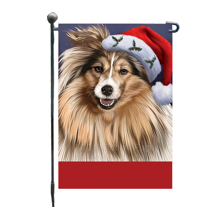 Personalized Christmas Holidays Shetland Sheepdog Wearing Santa Hat Portrait Head Custom Garden Flags GFLG-DOTD-A59857
