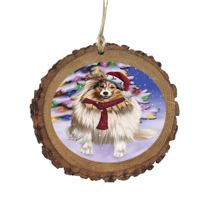 Winterland Wonderland Shetland Sheepdog In Christmas Holiday Scenic Background Wooden Christmas Ornament WOR49638