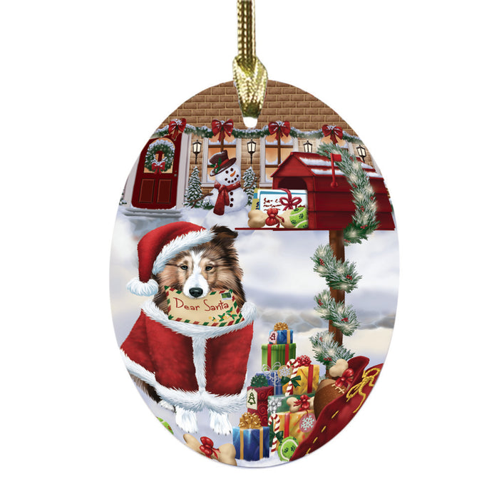 Shetland Sheepdog Dear Santa Letter Christmas Holiday Mailbox Oval Glass Christmas Ornament OGOR49082