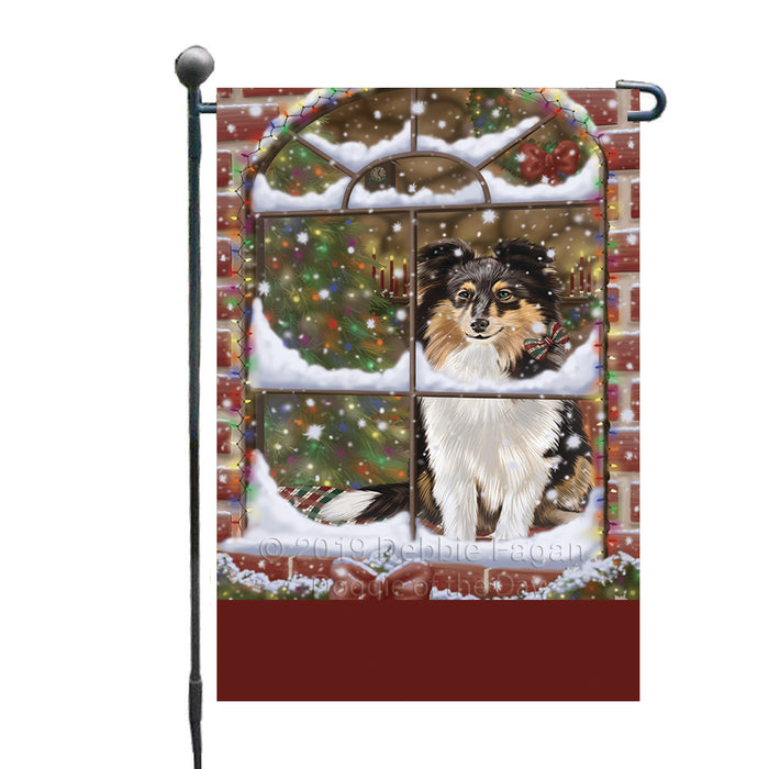 Personalized Please Come Home For Christmas Shetland Sheepdog Sitting In Window Custom Garden Flags GFLG-DOTD-A60202