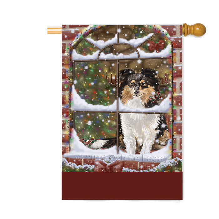 Personalized Please Come Home For Christmas Shetland Sheepdog Sitting In Window Custom House Flag FLG-DOTD-A60258