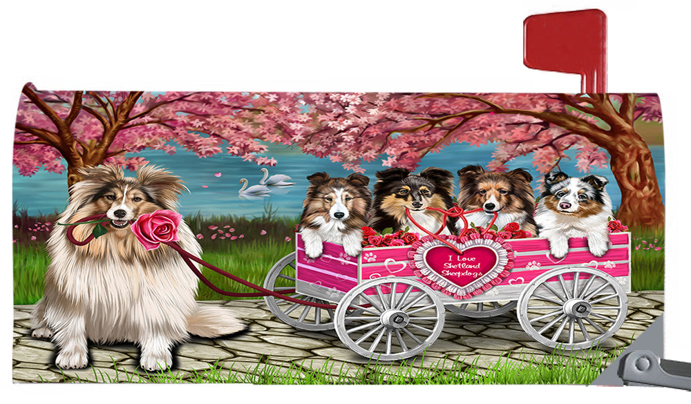 I Love Shetland Sheepdogs in a Cart Magnetic Mailbox Cover MBC48584