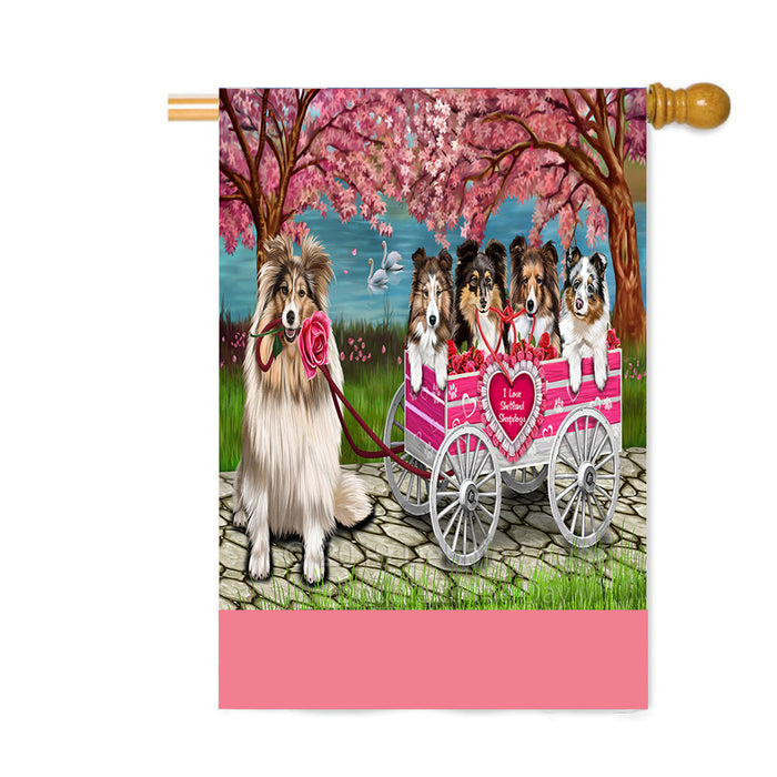 Personalized I Love Shetland Sheepdogs in a Cart Custom House Flag FLG-DOTD-A62241