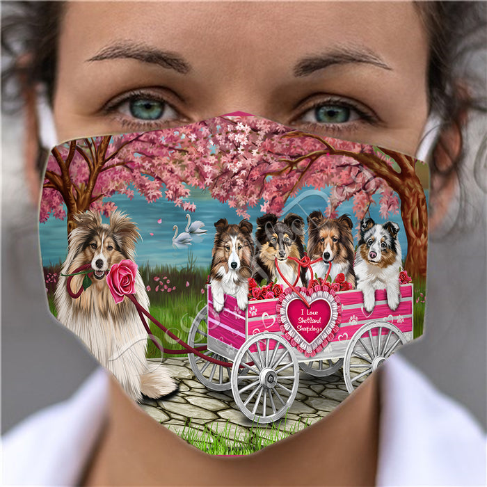 I Love Shetland Sheepdog in a Cart Face Mask FM48181