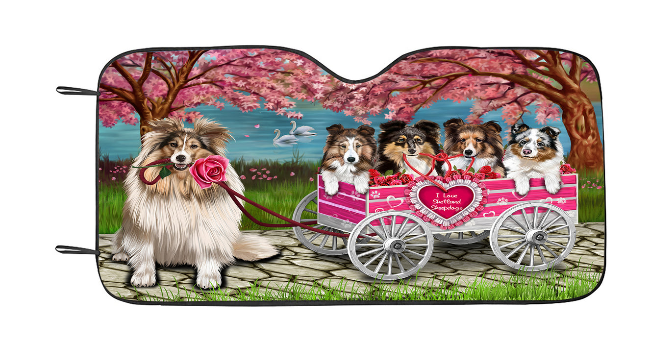 I Love Shetland Sheepdog in a Cart Car Sun Shade