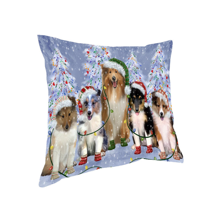 Christmas Lights and Shetland Sheepdogs Pillow with Top Quality High-Resolution Images - Ultra Soft Pet Pillows for Sleeping - Reversible & Comfort - Ideal Gift for Dog Lover - Cushion for Sofa Couch Bed - 100% Polyester
