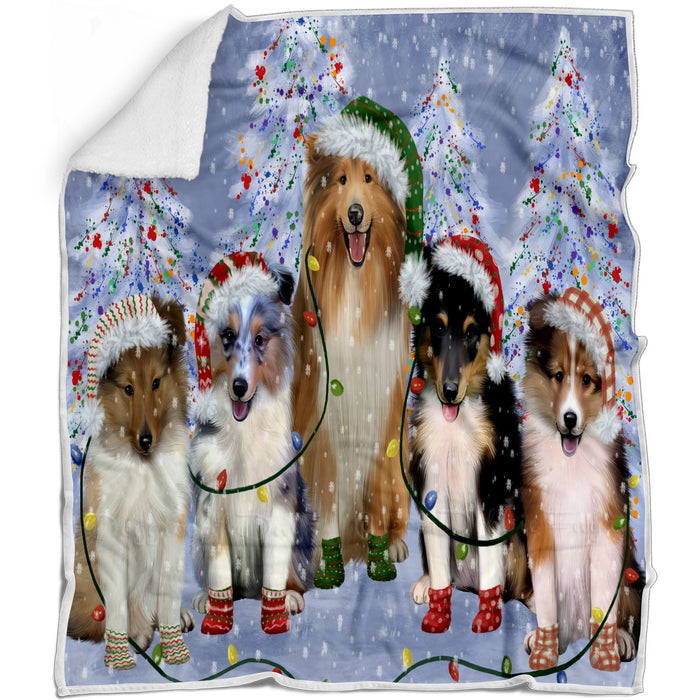 Christmas Lights and Shetland Sheepdogs Blanket - Lightweight Soft Cozy and Durable Bed Blanket - Animal Theme Fuzzy Blanket for Sofa Couch