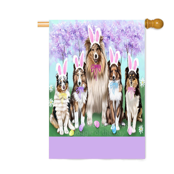 Personalized Easter Holiday Shetland Sheepdogs Custom House Flag FLG-DOTD-A59057