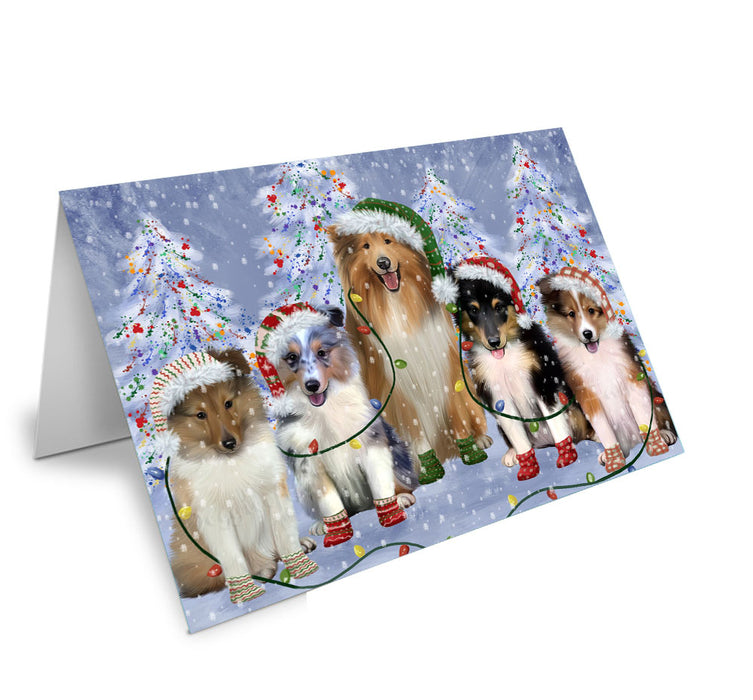 Christmas Lights and Shetland Sheepdogs Handmade Artwork Assorted Pets Greeting Cards and Note Cards with Envelopes for All Occasions and Holiday Seasons