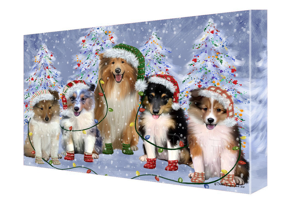 Christmas Lights and Shetland Sheepdogs Canvas Wall Art - Premium Quality Ready to Hang Room Decor Wall Art Canvas - Unique Animal Printed Digital Painting for Decoration
