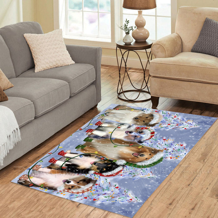 Christmas Lights and Shetland Sheepdogs Area Rug - Ultra Soft Cute Pet Printed Unique Style Floor Living Room Carpet Decorative Rug for Indoor Gift for Pet Lovers