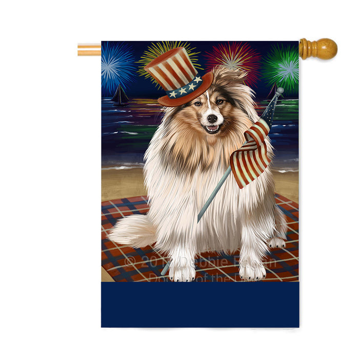 Personalized 4th of July Firework Shetland Sheepdog Custom House Flag FLG-DOTD-A58134