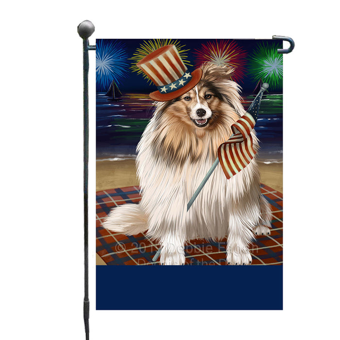 Personalized 4th of July Firework Shetland Sheepdog Custom Garden Flags GFLG-DOTD-A58078
