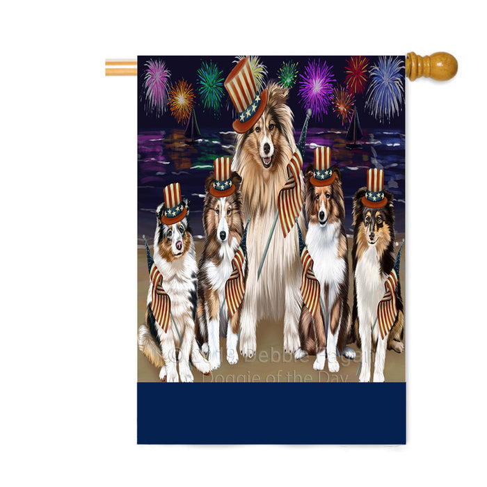 Personalized 4th of July Firework Shetland Sheepdogs Custom House Flag FLG-DOTD-A58135