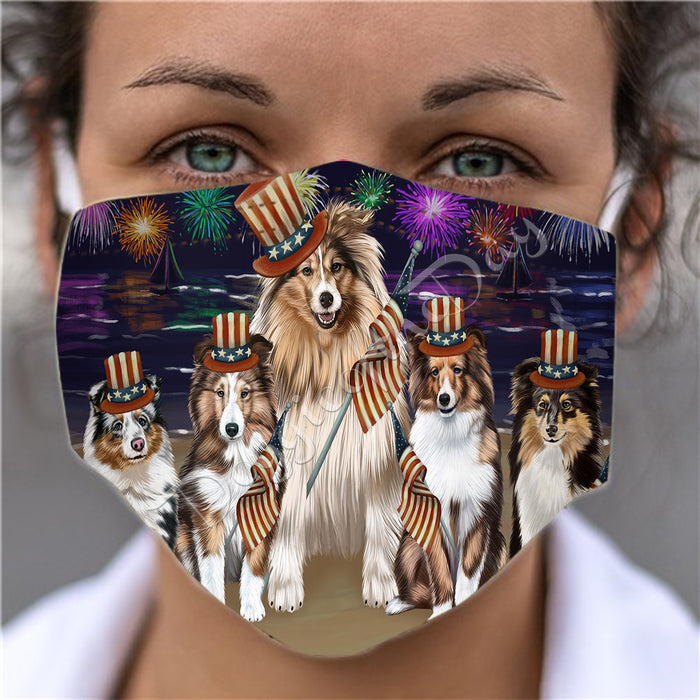 4th of July Independence Day Shetland Sheepdogs Face Mask FM49439