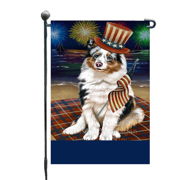 Personalized 4th of July Firework Shetland Sheepdog Custom Garden Flags GFLG-DOTD-A58080