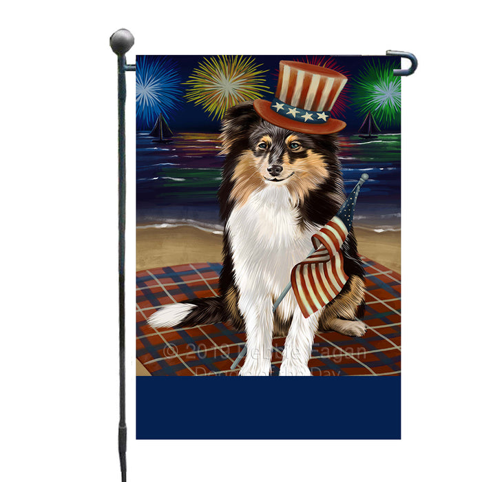 Personalized 4th of July Firework Shetland Sheepdog Custom Garden Flags GFLG-DOTD-A58082