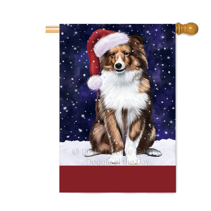 Personalized Let It Snow Happy Holidays Shetland Sheepdog Custom House Flag FLG-DOTD-A62498
