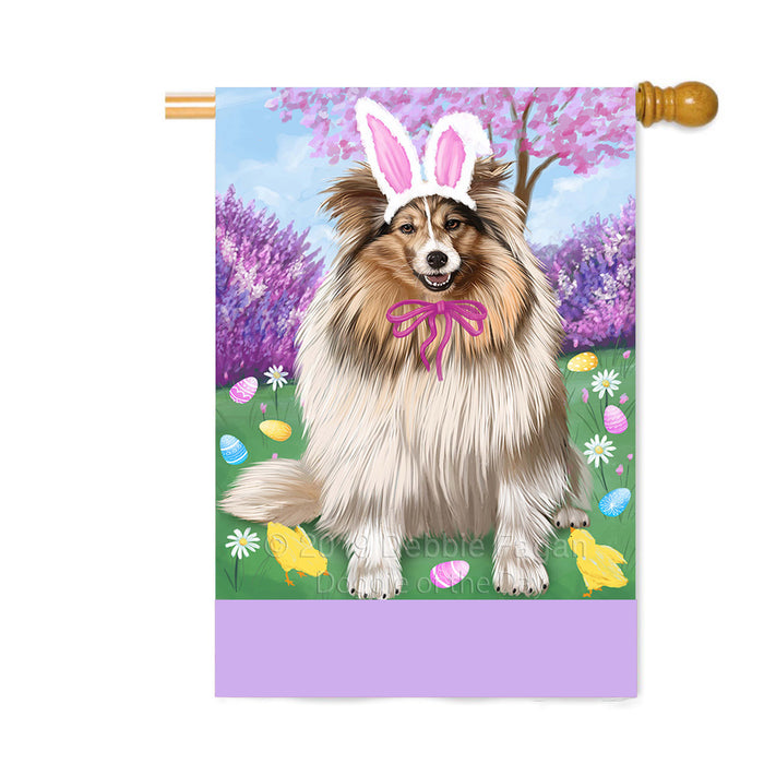 Personalized Easter Holiday Shetland Sheepdog Custom House Flag FLG-DOTD-A59058