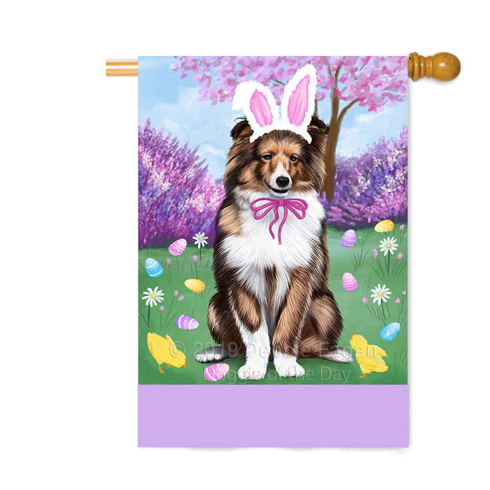Personalized Easter Holiday Shetland Sheepdog Custom House Flag FLG-DOTD-A59060