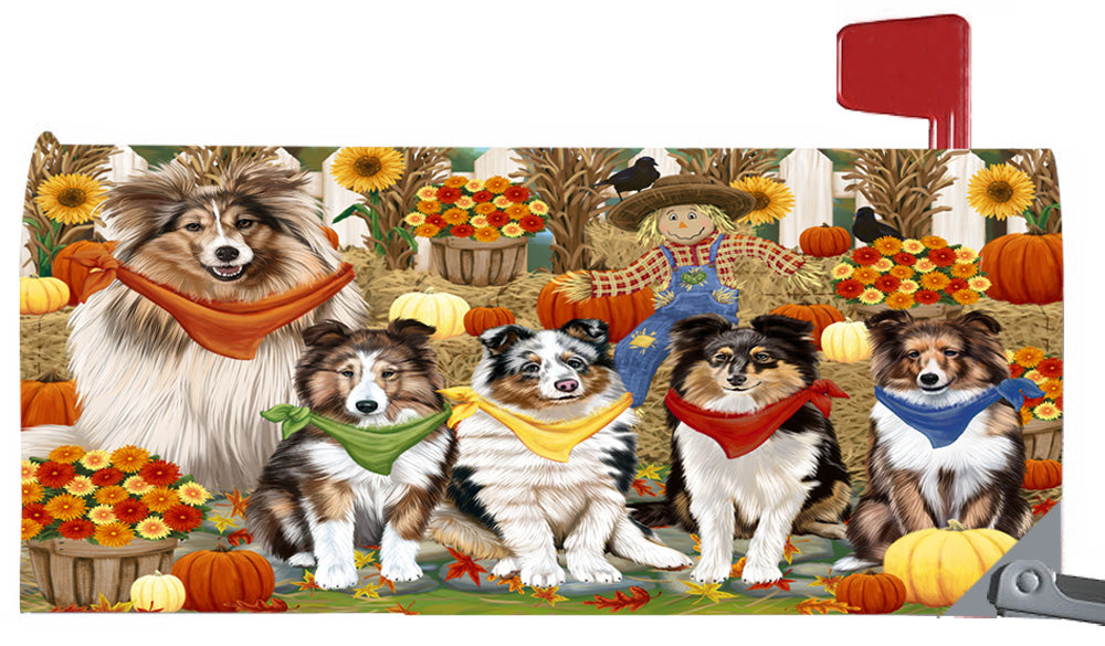 Fall Festive Harvest Time Gathering Shetland Sheepdogs 6.5 x 19 Inches Magnetic Mailbox Cover Post Box Cover Wraps Garden Yard Décor MBC49114