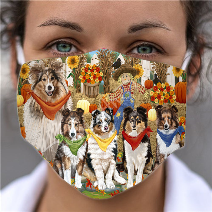 Fall Festive Harvest Time Gathering  Shetland Sheepdogs Face Mask FM48569