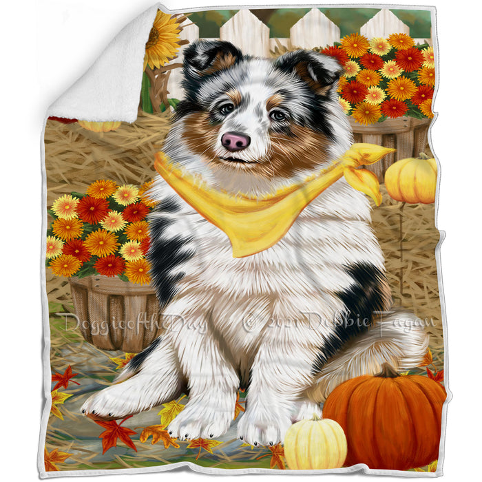 Fall Autumn Greeting Shetland Sheepdog with Pumpkins Blanket BLNKT73848
