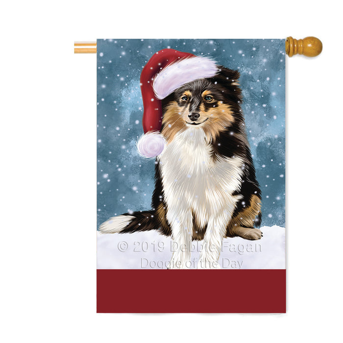Personalized Let It Snow Happy Holidays Shetland Sheepdog Custom House Flag FLG-DOTD-A62499