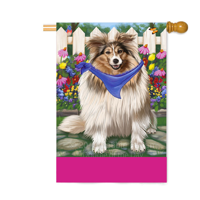 Personalized Spring Floral Shetland Sheepdog Custom House Flag FLG-DOTD-A63044