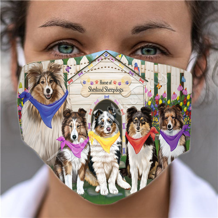 Spring Dog House Shetland Sheepdogs Face Mask FM48831