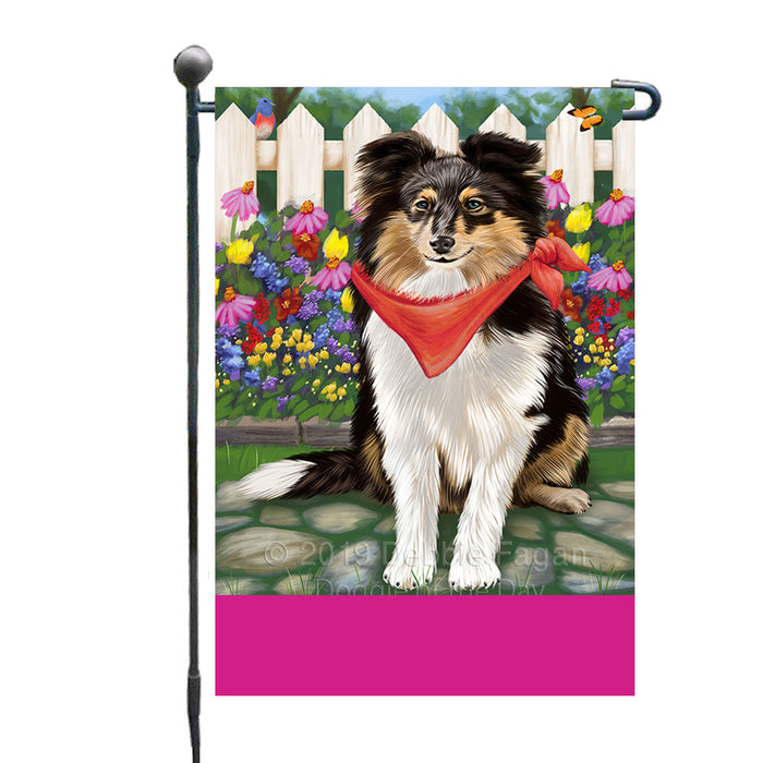 Personalized Spring Floral Shetland Sheepdog Custom Garden Flags GFLG-DOTD-A62990