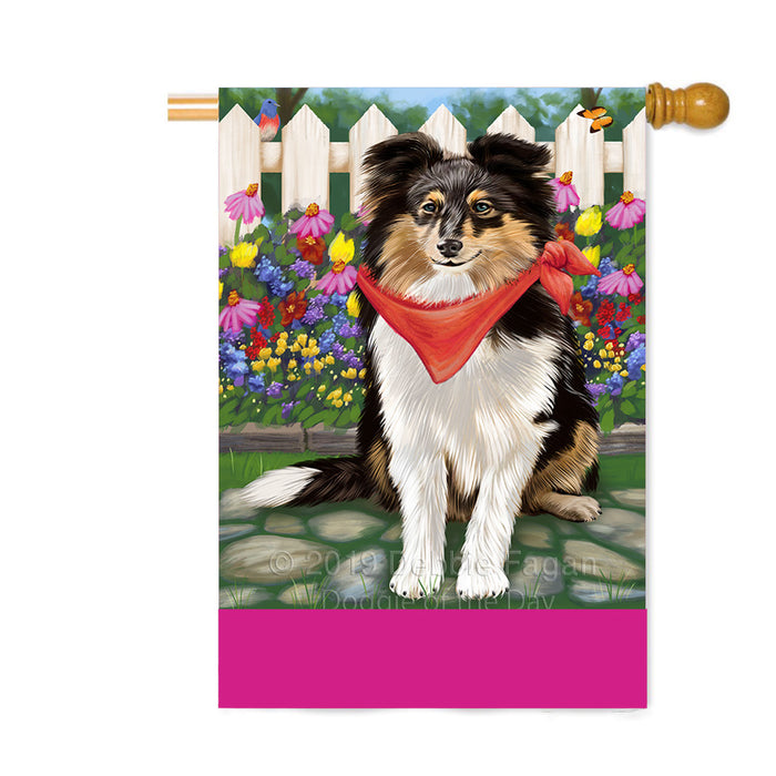 Personalized Spring Floral Shetland Sheepdog Custom House Flag FLG-DOTD-A63046