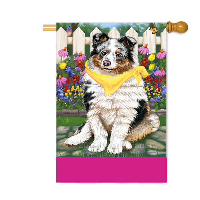 Personalized Spring Floral Shetland Sheepdog Custom House Flag FLG-DOTD-A63047